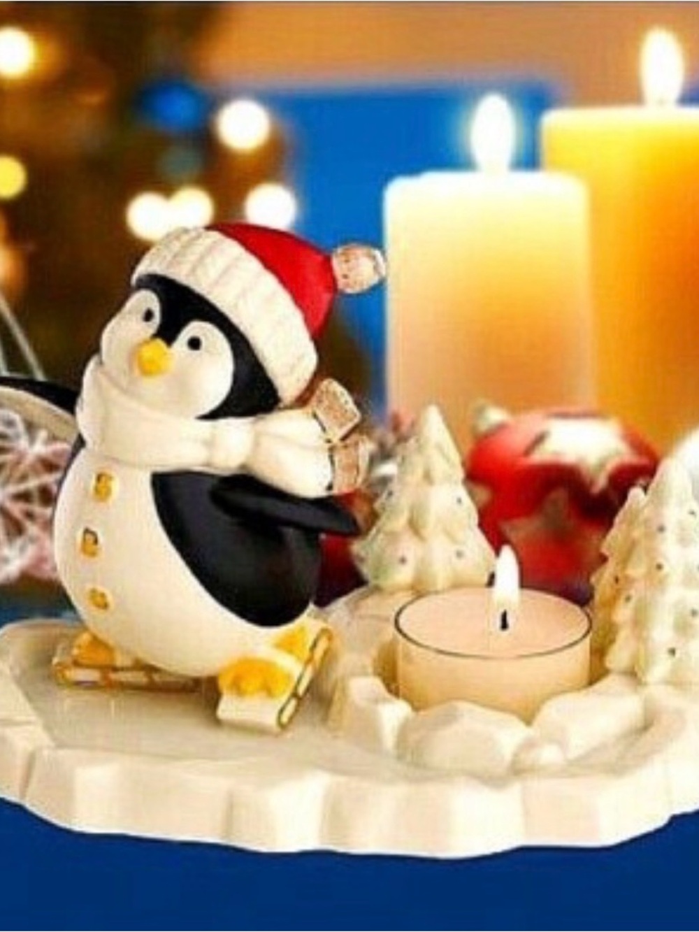 Lenox Holiday Penguin Chilly Chap 4 Inch Votive Holiday Candle Holder In Box